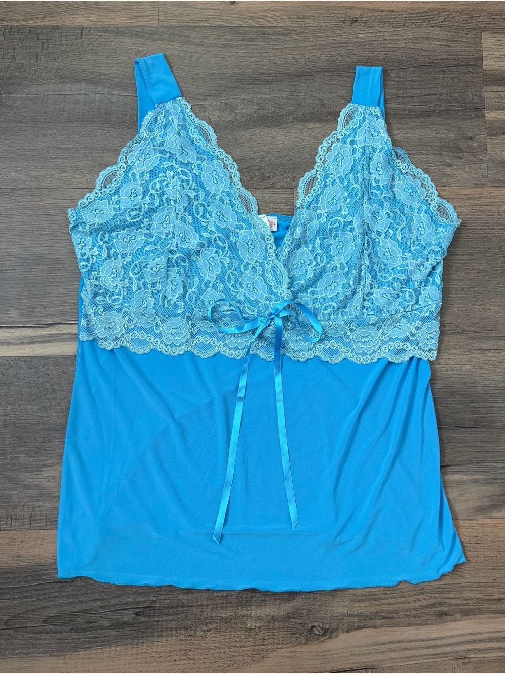 Vintage Y2K Gemini Blue Floral Lace Cami Top Size 3XL